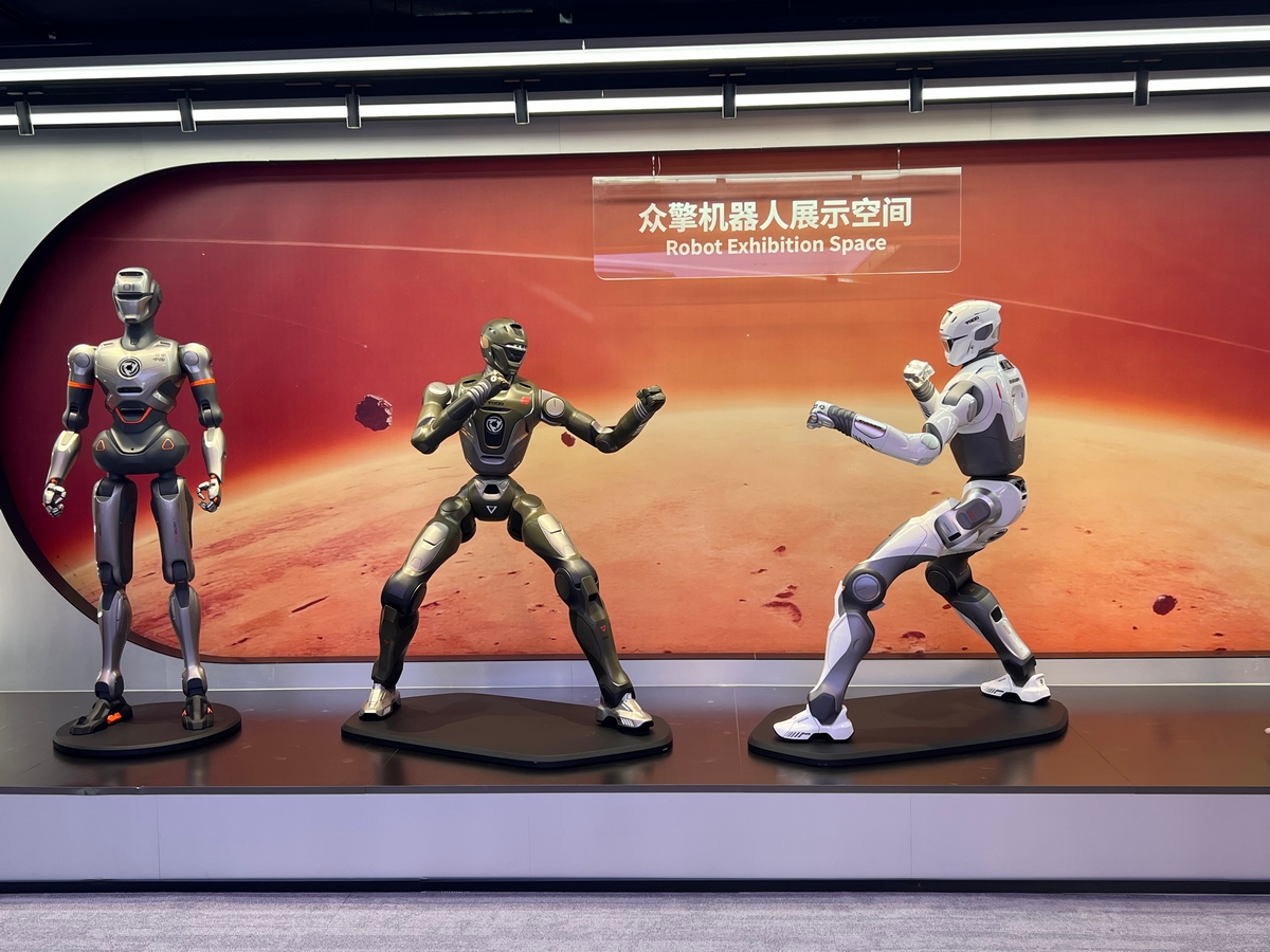 A display of humanoid fighting robots at robotic firm EngineAI's intelligent manufacturing base in Robot Valley in Shenzhen, South China's Guangdong Province on August 5. Photo: Li Xuanmin/GT 