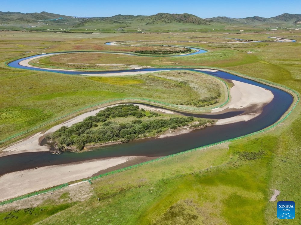 An aerial drone photo taken on Aug. 13, 2026 shows a view of an ecological restoration project of a tributary of the Yellow River in Aba Tibetan-Qiang Autonomous Prefecture, southwest China's Sichuan Province. The Zoige Wetland is mostly located in Aba Tibetan-Qiang Autonomous Prefecture in southwest China's Sichuan Province. (Photo: Xinhua)