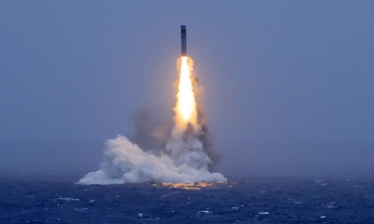 This photo taken on July 6, 2026 shows the moment of a strategic missile launched by a strategic nuclear submarine of the Chinese People's Liberation Army (PLA) Navy bursting out of the water surface.  Photo: Li Xiangchao