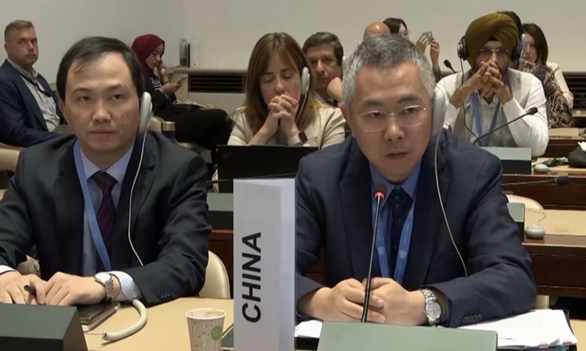 China's Ambassador for Disarmament Affairs Li Chijiang rejects a US-led joint statement concerning China's ballistic missile launch notifications at the Conference on Disarmament in Geneva on August 11, 2026. Photo: Screenshot from CMG