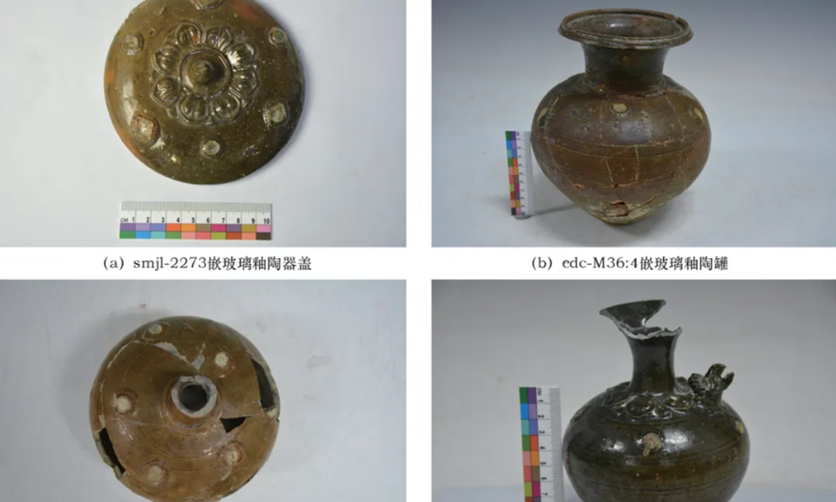 Samples of glazed pottery embedded with glass excavated from Northern Wei tombs in Pingcheng Photo: Courtesy of Shanxi Provincial Institute of Archaeology
