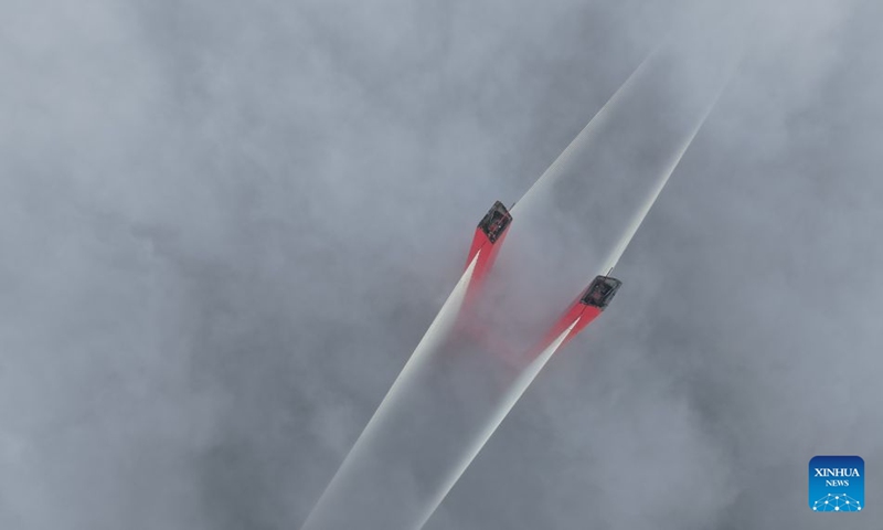 An aerial drone photo taken on Aug. 15, 2026 shows the Yachi River Bridge in the mist in southwest China's Guizhou Province. With a main span of 800 meters and a total length of 1,450 meters, the bridge serves as a key link connecting Bijie City and Guiyang City in southwest China's Guizhou Province. Photo: Xinhua