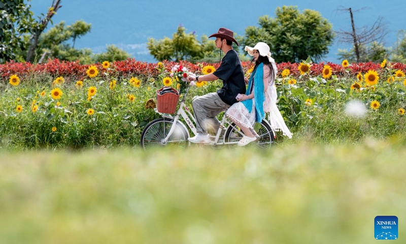 People cycle along the Erhai Lake ecological corridor in Dali, southwest China's Yunnan Province, Aug. 21, 2026. The Erhai Lake ecological corridor has entered its peak tourism season during the summer holiday, with cycling becoming a popular choice for many visitors to tour the lake and get close to the nature.
Local authorities have been continuously upgrading the infrastructure and supporting services along the corridor to create more cultural and tourism experiences. In the first seven months of 2026, the corridor has received more than 17 million visitors. Photo: Xinhua
