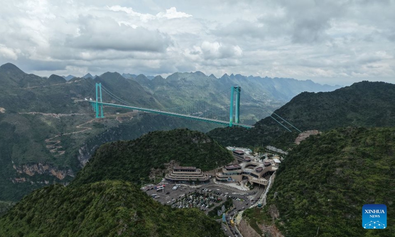 An aerial drone photo taken on July 30, 2026 shows the Huajiang Grand Canyon Bridge in southwest China's Guizhou Province. The bridge, soaring 625 meters above the Beipan River in Guizhou's mountainous terrain, is the world's highest bridge. It opened to traffic on Sept. 28, 2025. Photo: Xinhua