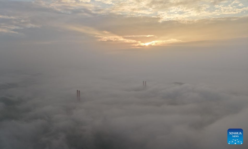 An aerial drone photo taken on Aug. 15, 2026 shows the Yachi River Bridge in the mist in southwest China's Guizhou Province. With a main span of 800 meters and a total length of 1,450 meters, the bridge serves as a key link connecting Bijie City and Guiyang City in southwest China's Guizhou Province. Photo: Xinhua