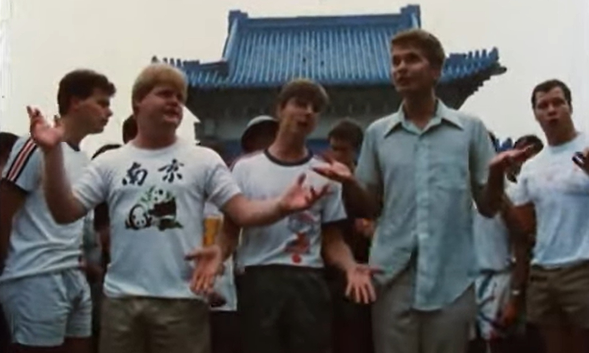 The Yale Whiffenpoofs perform in China during their 1985 tour. Photo: Screenshot from the documentary Perfect Harmony: The Whiffenpoofs in China