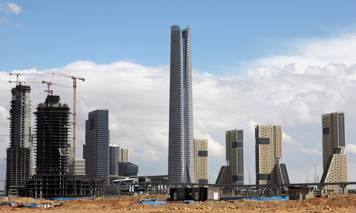 A construction site of the futuristic Iconic Tower, built by a Chinese company, in the Central Business District of Egypt's New Administrative Capital, east of Cairo, on March 25, 2026. Photo: IC