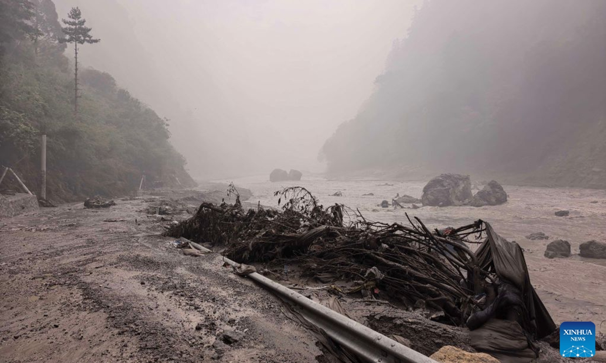 An area near Gyirong Port in southwest China's Xizang Autonomous Region on August 26, 2026. A mudslide struck near Gyirong Port in Xizang on Wednesday. Photo: the Xinhua News Agency