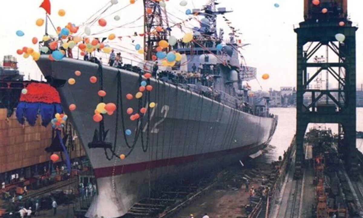 The launching ceremony of the Type 052 in 1991 Photo: PLA Navy WeChat account