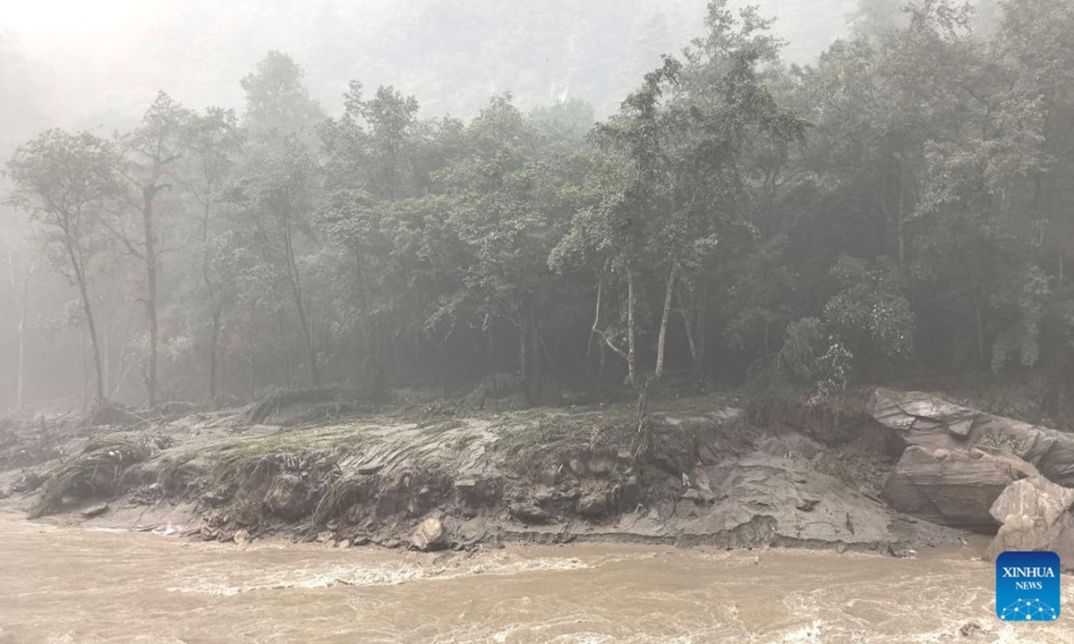 This photo taken on Aug. 26, 2026 shows an area near Gyirong Port in southwest China's Xizang Autonomous Region. A mudslide struck near Gyirong Port in southwest China's Xizang Autonomous Region on Wednesday, with people feared missing, local authorities said. Photo: Xinhua