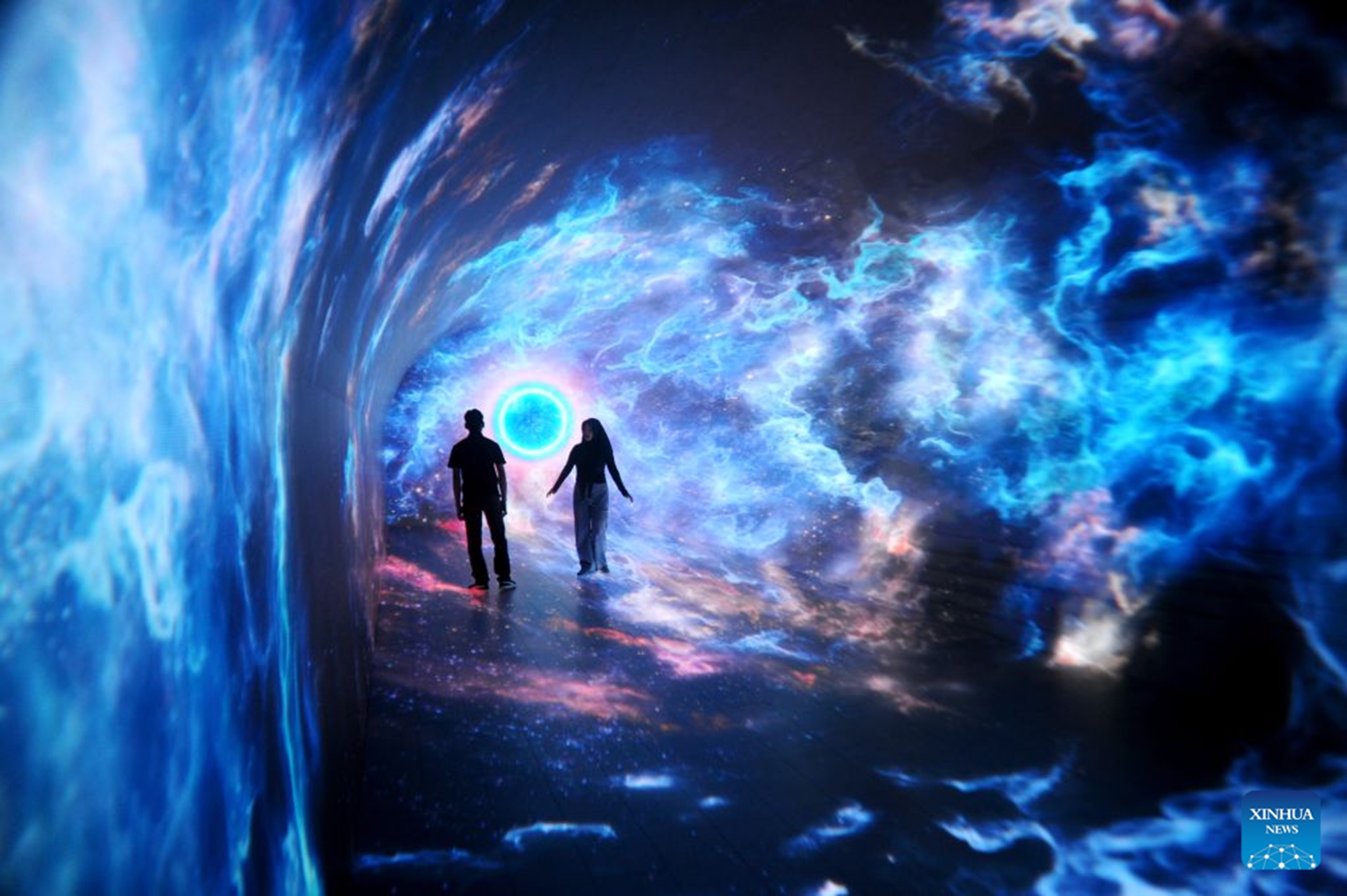People visit an immersive digital exhibition in Surabaya, East Java Province, Indonesia, Aug. 27, 2026. (Photo by Sahlan Kurniawan/Xinhua)