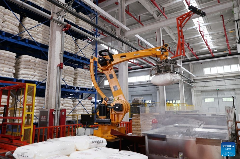 A robotic arm operates at a workshop in north China's Tianjin Municipality, Aug. 28, 2026. In recent years, Beichen District in Tianjin has leveraged technological innovation to upgrade its industries, developing 60 smart factories across sectors including light manufacturing, new materials and high-end equipment. Photo: Xinhua