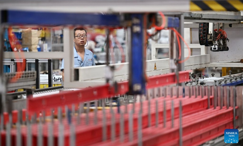 A worker works at a workshop of a household goods company in north China's Tianjin Municipality, Aug. 28, 2026. In recent years, Beichen District in Tianjin has leveraged technological innovation to upgrade its industries, developing 60 smart factories across sectors including light manufacturing, new materials and high-end equipment. Photo: Xinhua