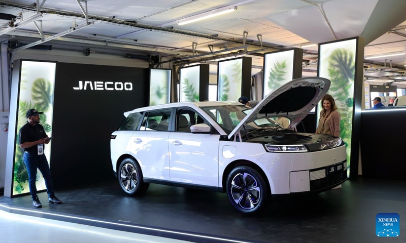 Visitors view a car at the booth of Chinese car brand Jaecoo during the Festival of Motoring in Johannesburg, South Africa, Aug. 28, 2026.
The 9th edition of the Festival of Motoring kicked off on Friday at Kyalami Grand Prix Circuit in Johannesburg. Chinese automakers showcase their latest models at the event. Photo: Xinhua