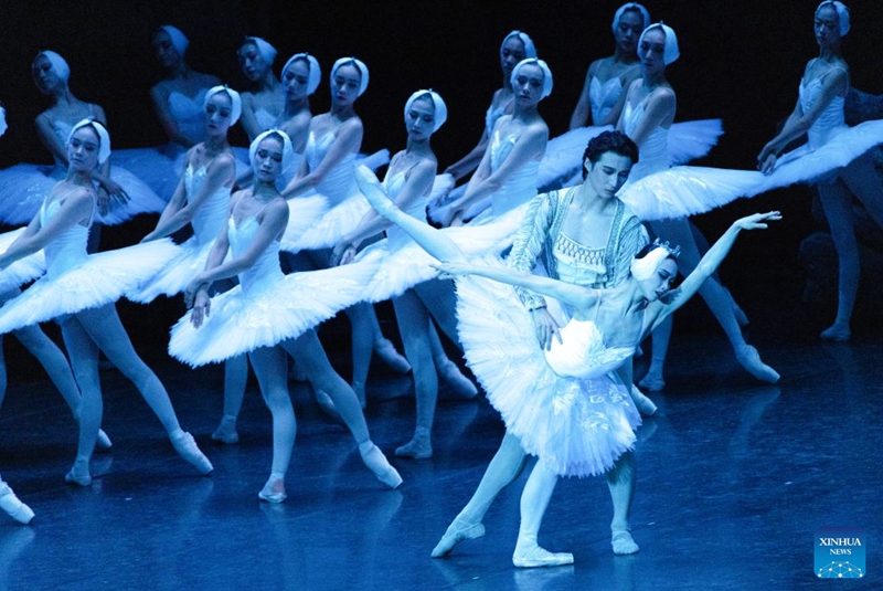 Dancers from the Shanghai Ballet perform Swan Lake in The Hague, the Netherlands, on Aug. 28, 2026. (Photo by Sylvia Lederer/Xinhua)