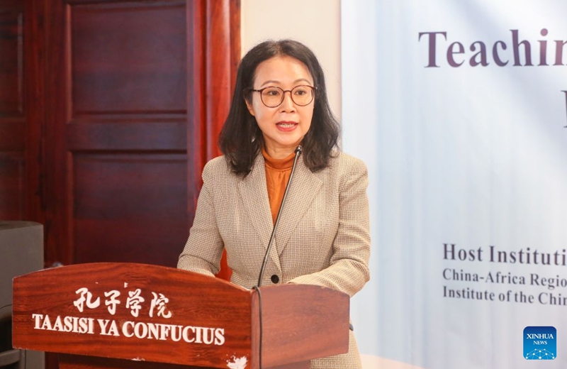 Chinese Ambassador to Tanzania Chen Mingjian addresses the award ceremony of the China-supported digital teaching competition for Tanzanian teachers at the University of Dar es Salaam in Dar es Salaam, Tanzania, on Aug. 28, 2026. Fifteen outstanding Tanzanian educators emerged as winners from more than 200 contestants at a China-supported digital teaching competition, which concluded with an award ceremony at the University of Dar es Salaam (UDSM) on Friday. (Xinhua/Emmanuel Herman)