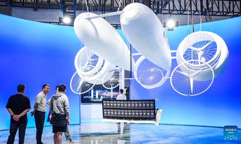 People learn about a floating wind power facility at the 2026 China International Big Data Industry Expo in Guiyang, southwest China's Guizhou Province, Aug. 28, 2026. The expo kicked off here on Friday, showcasing the cutting-edge technologies in several key sectors including computing power infrastructure, data supply, model-driven innovation, security safeguards, and intelligent experiences. Photo: Xinhua