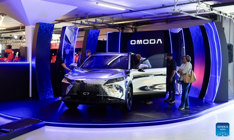 Visitors view a vehicle of Chinese car brand Omoda during the Festival of Motoring in Johannesburg, South Africa, Aug. 28, 2026.
The 9th edition of the Festival of Motoring kicked off on Friday at Kyalami Grand Prix Circuit in Johannesburg. Chinese automakers showcase their latest models at the event. Photo: Xinhua