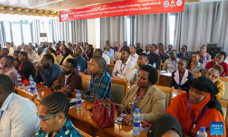 Tanzanian teachers attend the final round and award ceremony of the China-supported digital teaching competition held at the University of Dar es Salaam in Dar es Salaam, Tanzania, on Aug. 28, 2026. Fifteen outstanding Tanzanian educators emerged as winners from more than 200 contestants at a China-supported digital teaching competition, which concluded with an award ceremony at the University of Dar es Salaam (UDSM) on Friday. (Xinhua/Emmanuel Herman)