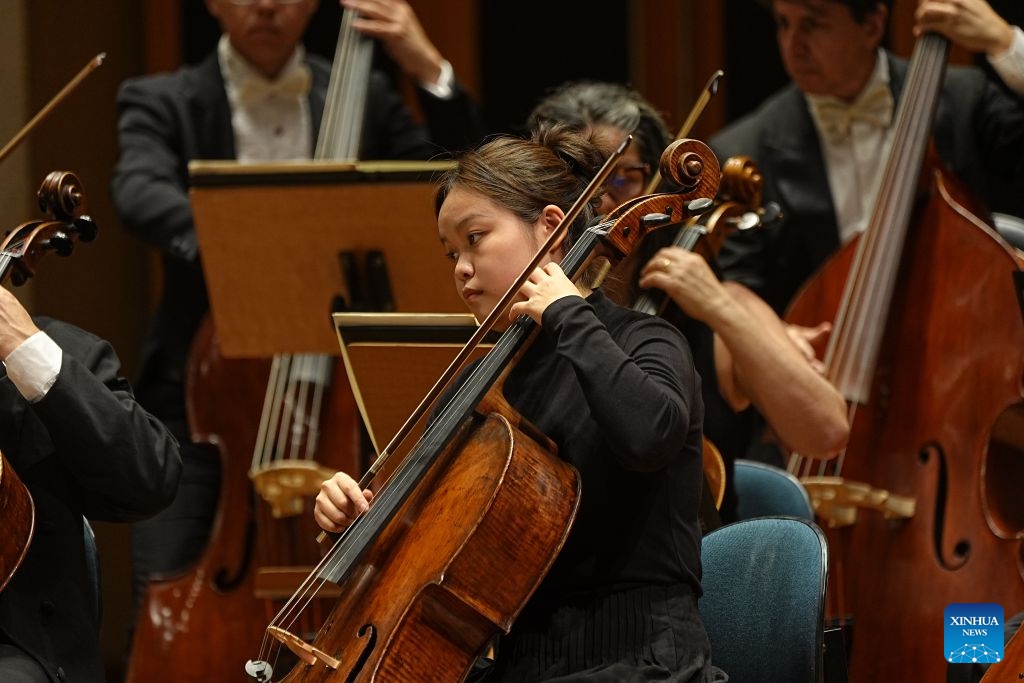 A musician from the China National Centre for the Performing Arts (NCPA) Orchestra performs during a concert at the Sala Sao Paulo in Sao Paulo, Brazil, Sept. 3, 2026. Jointly presented by the China National Centre for the Performing Arts (NCPA) Orchestra and the Sao Paulo Symphony Orchestra, the concert showcased the cultural charm of China and Brazil through a dialogue of music. (Photo: Xinhua)