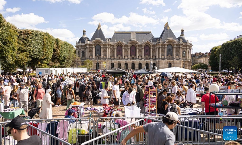 People visit the Lille Braderie 2026 in Lille, north France, Sept. 5, 2026. The annual Lille Braderie, one of Europe's largest flea markets, kicked off on Saturday. (Photo: Xinhua)