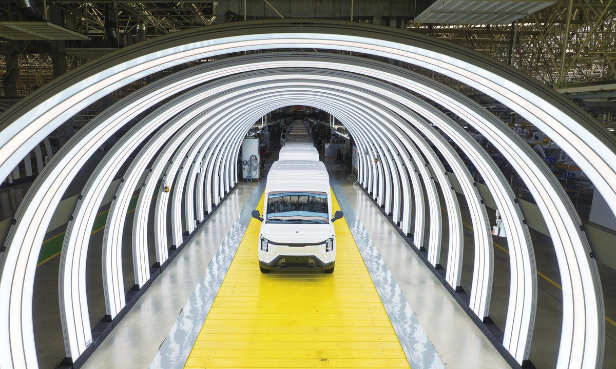 New-energy vehicles roll off the production line at a company in Liuzhou, South China's Guangxi Zhuang Autonomous Region on July 8, 2026. Photo: VCG