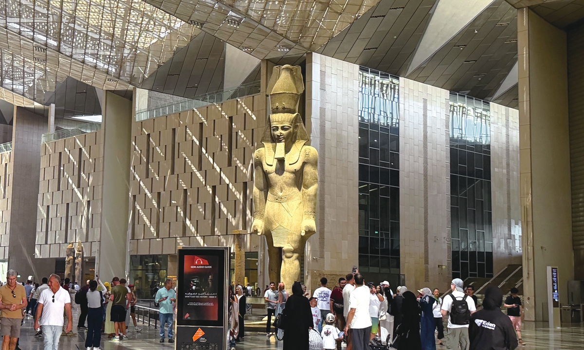People visit the Grand Egyptian Museum in Cairo. Photo: Chen Qingqing/GT Tutankhamun's Gold Mask at the Grand Egyptian Museum Photo: VCG
