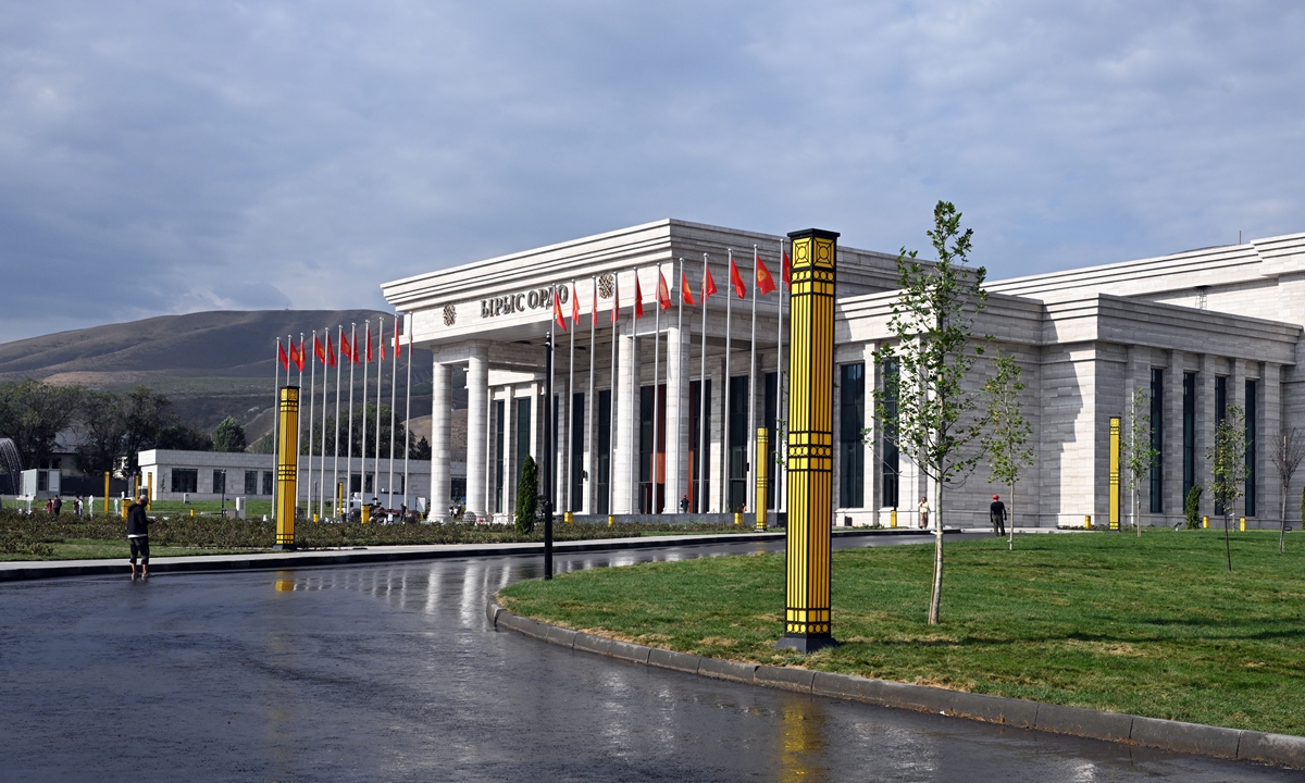 A view shows the Yrys Ordo Congress Hall in Bishkek, Kyrgyzstan. The Shanghai Cooperation Organisation summit is held in the Kyrgyz capital from August 31 to September 1, 2026. Photo: VCG