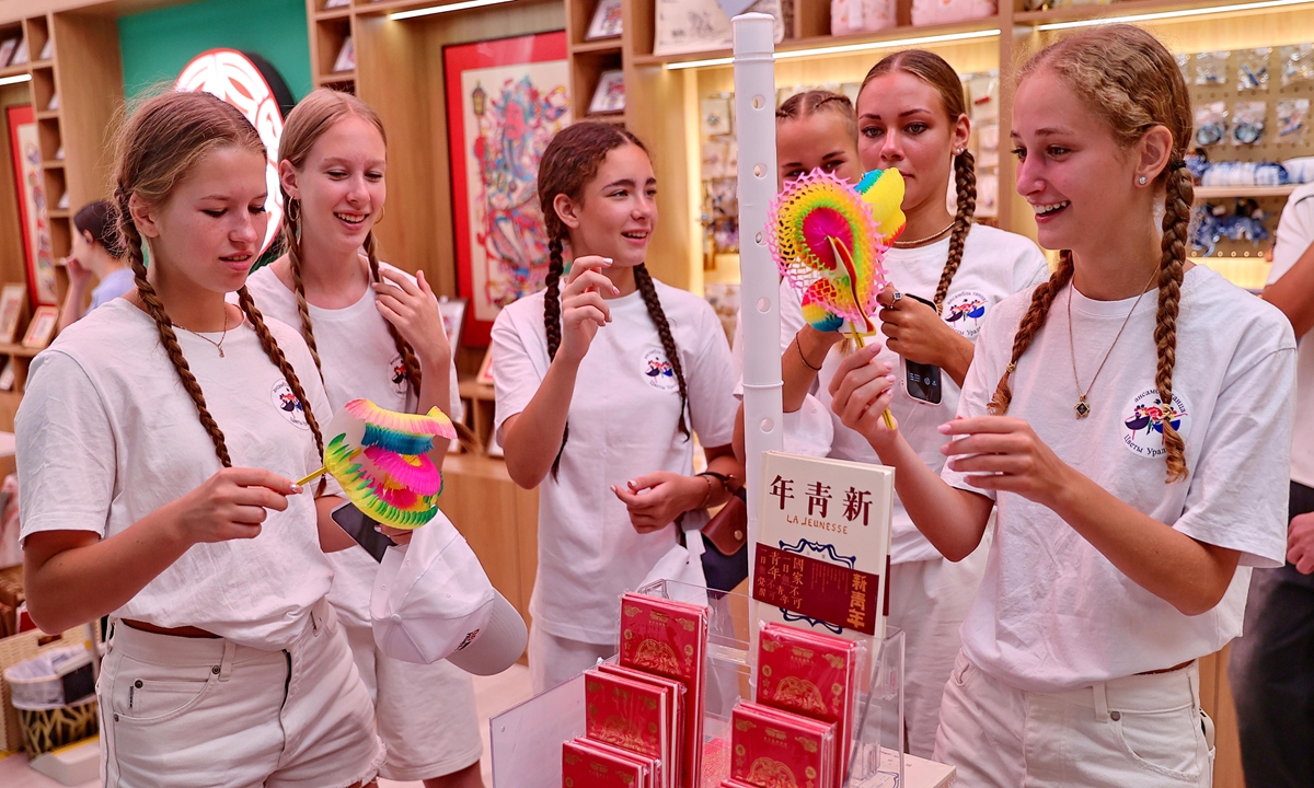 Russian teenagers visit cultural and creative exhibits at the Qinhuangdao Museum in North China's Hebei Province on September 3, 2026. Photo: VCG