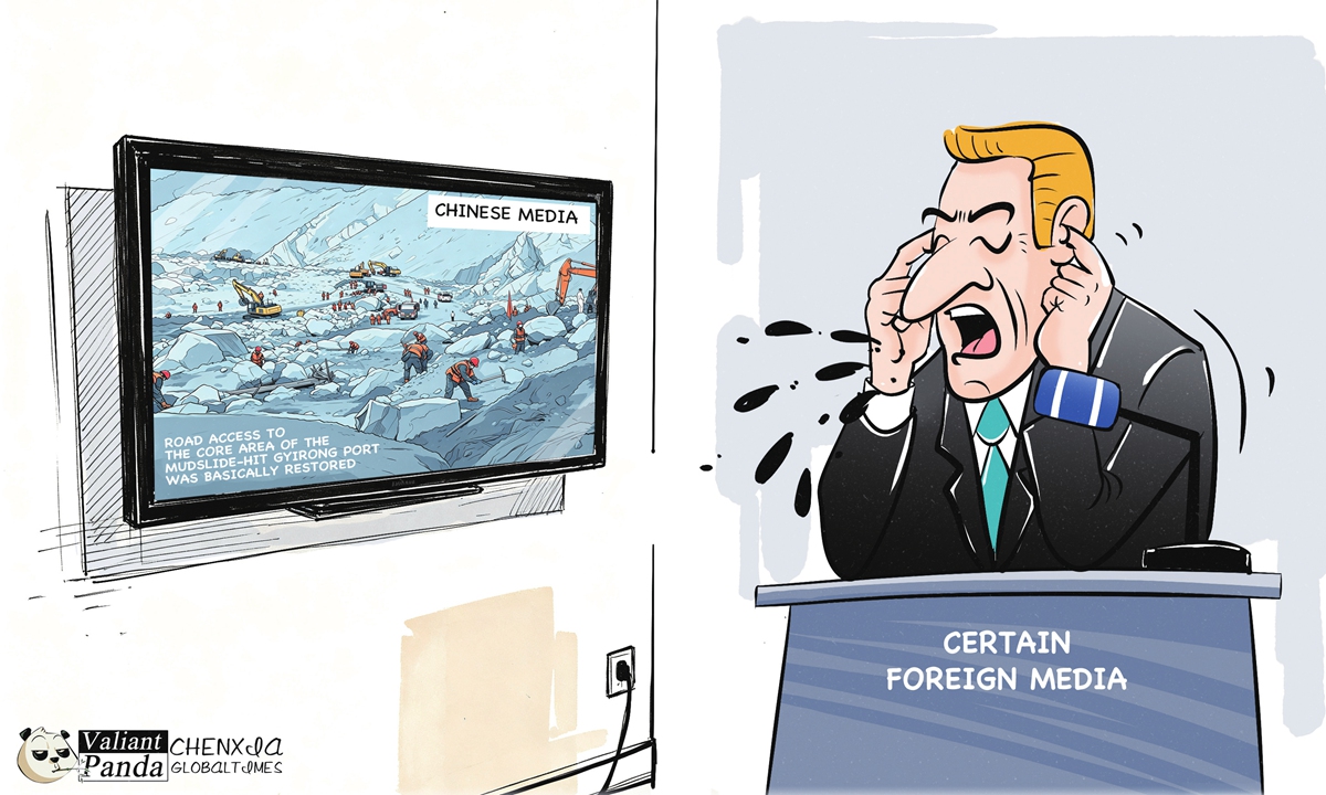 Western media denying reality. Illustration: Chen Xia/GT