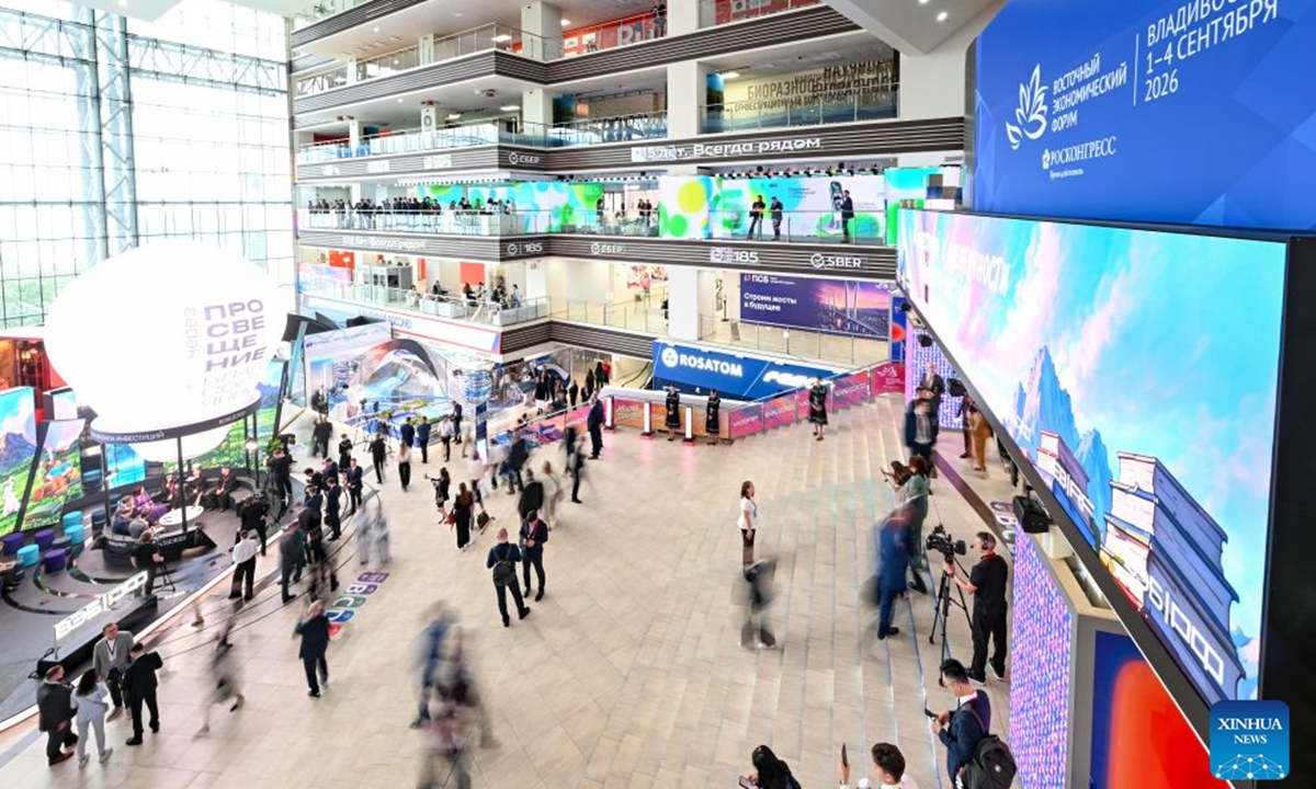 People visit the exhibition hall of the 11th Eastern Economic Forum in Vladivostok, Russia, on September 1, 2026. Photo: Xinhua