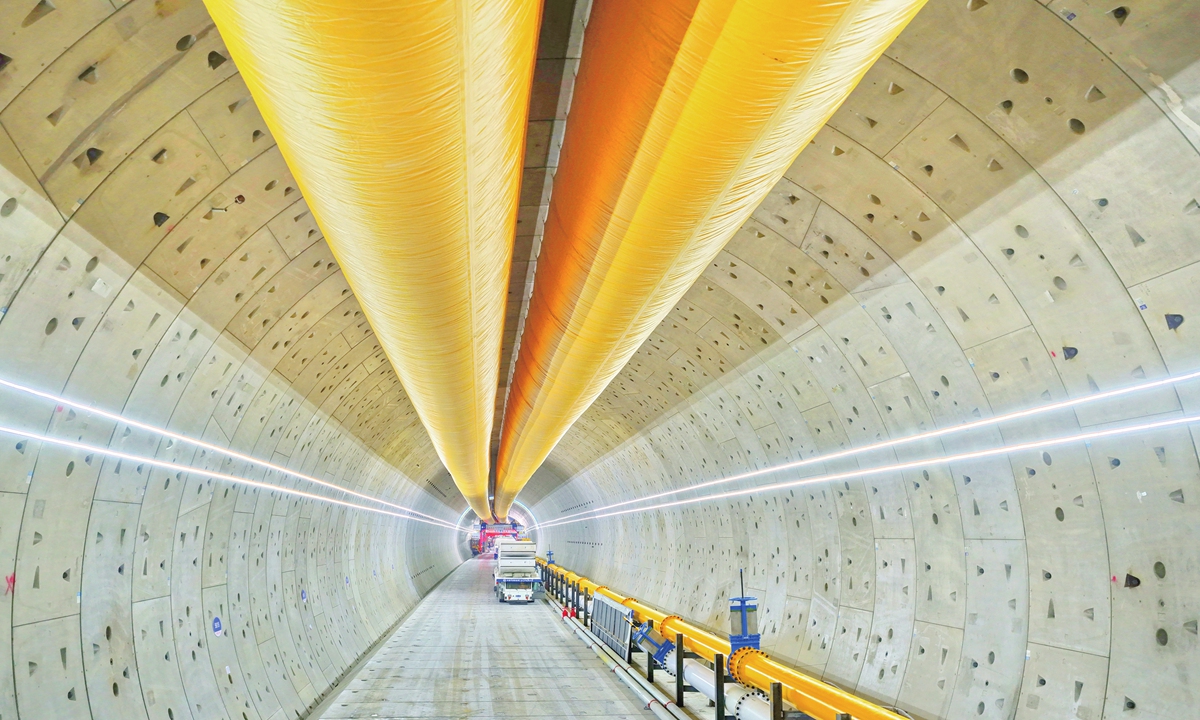 The world's largest-diameter high-speed railway shield tunneling machine independently developed in China, known as Linghang completed its second launch at the No. 2 shaft of the Chongming-Taicang Yangtze River Tunnel in Taicang, East China's Jiangsu Province on September 9, 2026, beginning excavation of the land section. Photo: VCG