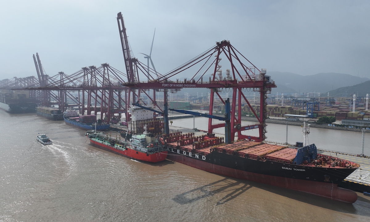 The Dubai Tower container vessel berths at Ningbo-Zhoushan Port in East China's Zhejiang Province on August 15, 2026. Photo: Courtesy of Sea Legend Shipping