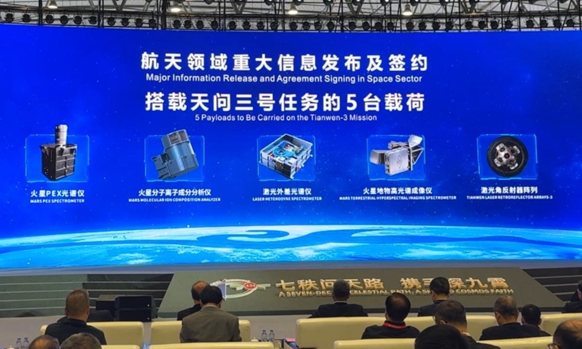 The signing ceremony for five payloads to be carried on the Tianwen-3 mission is held on April 24, 2026, in Shanghai. Photo: CCTV News