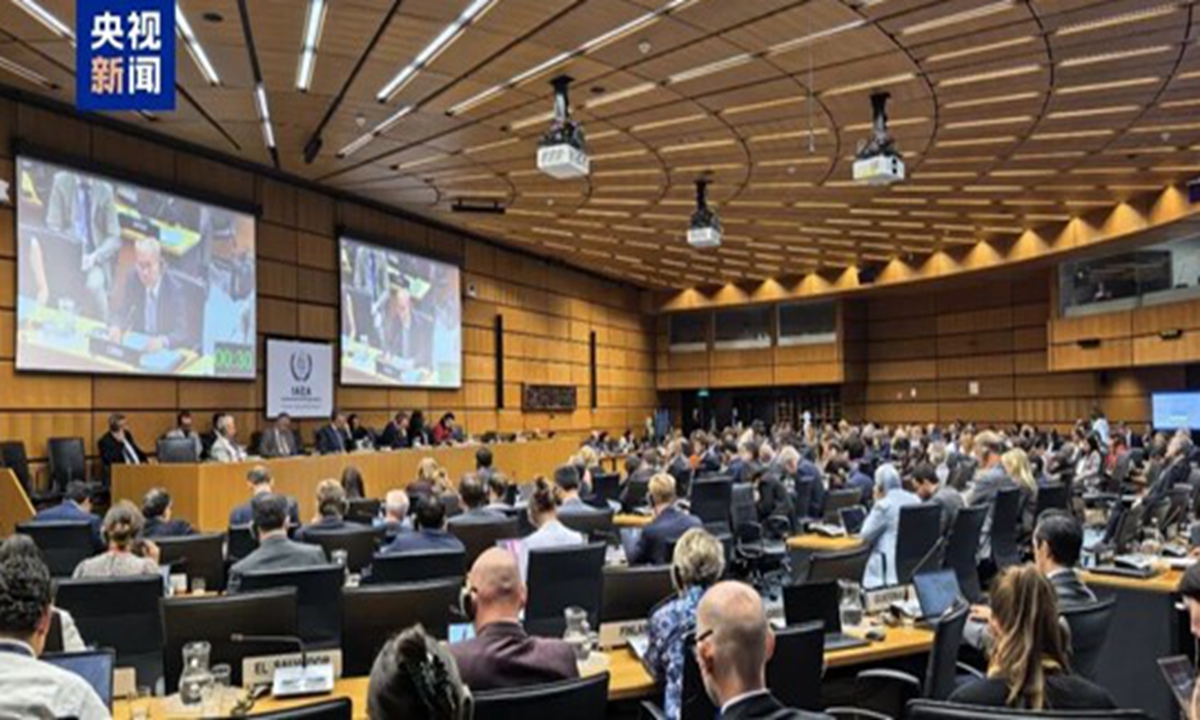 Screenshot from CCTV News of Chinese Ambassador Li Song, China's permanent representative to the IAEA, delivering remarks outlining China's position to reject a draft resolution at the International Atomic Energy Agency (IAEA) Board of Governors