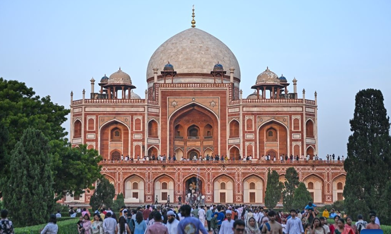 People visit Humayun's Tomb in New Delhi, India, Aug. 28, 2026. Humayun's Tomb was originally built in the 16th century and was inscribed on the World Heritage List by the United Nations Educational, Scientific and Cultural Organization (UNESCO) in 1993. India is a country with a long-standing civilization. Its capital, New Delhi, located on the banks of the Yamuna River, serves as the country's political and cultural center. (Xinhua/Javed Dar)