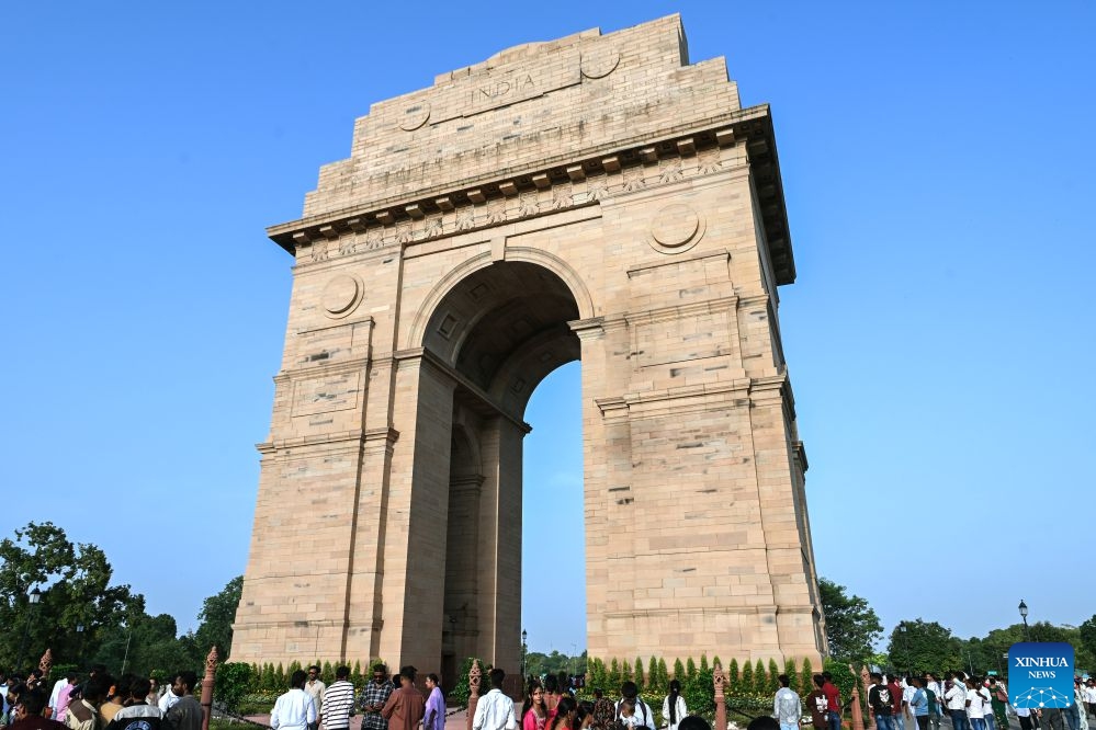 This photo taken on Aug. 28, 2026 shows the India Gate in New Delhi, India. India is a country with a long-standing civilization. Its capital, New Delhi, located on the banks of the Yamuna River, serves as the country's political and cultural center. (Xinhua/Javed Dar)