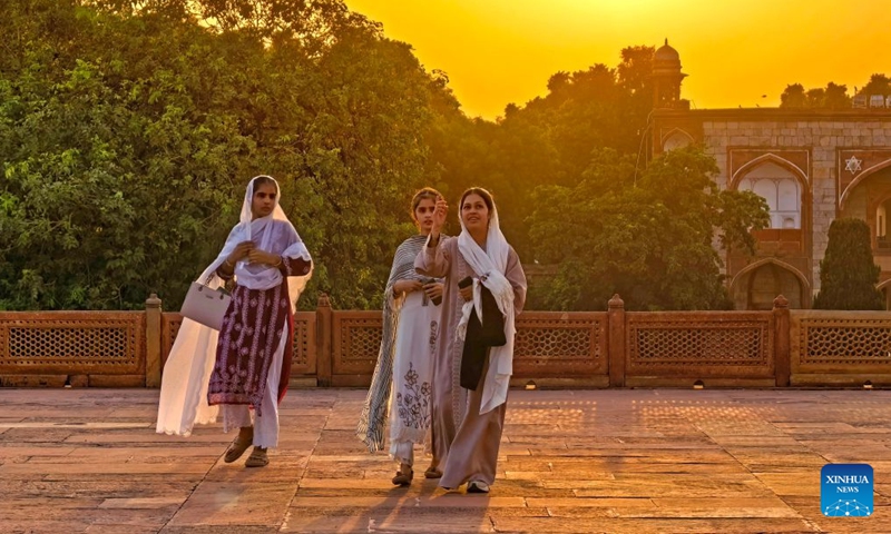 This photo taken with a mobile phone on Sept. 10, 2026 shows people visiting Humayun's Tomb in New Delhi, India. Humayun's Tomb was originally built in the 16th century and was inscribed on the World Heritage List by the United Nations Educational, Scientific and Cultural Organization (UNESCO) in 1993. India is a country with a long-standing civilization. Its capital, New Delhi, located on the banks of the Yamuna River, serves as the country's political and cultural center. (Xinhua/Yan Yan)