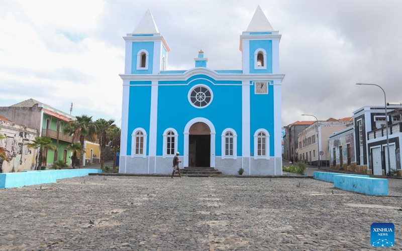 This photo taken on Sept. 11, 2026 shows a church in Sao Filipe, Fogo Island, Cabo Verde. Fogo Island is located in the southern part of the Cabo Verde archipelago. Shaped by volcanic activity, its landscape is characterized by a volcano, black lava and volcanic soils. Sao Filipe, the island's main city, is built on slopes overlooking the Atlantic, with streets lined with brightly colored buildings. (Photo by Elton Monteiro/Xinhua)