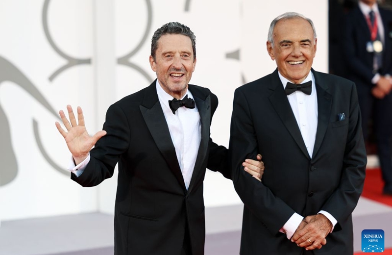 Pietrangelo Buttafuoco (L), President of the 83rd Venice International Film Festival and Alberto Barbera, artistic director of the 83rd Venice International Film Festival, pose at the red carpet of the 83rd Venice International Film Festival closing ceremony in Venice, Italy, Sept. 12, 2026. Photo: Xinhua