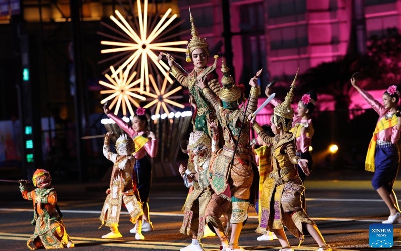 An art troupe from Thailand performs during the parade of the Shanghai Tourism Festival in Shanghai, east China, Sept. 12, 2026. The 37th Shanghai Tourism Festival parade was launched at the Bund in Shanghai on Saturday. A total of 21 floats and 21 performing teams took part in the parade. Photo: Xinhua