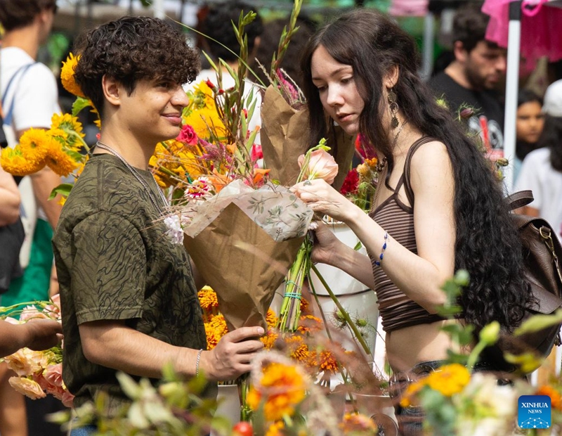 People visit the Toronto Flower Market in Toronto, Canada, on Sept. 12, 2026. The traditional monthly flower market runs here from May through October, for one day each month. (Photo by Zou Zheng/Xinhua)