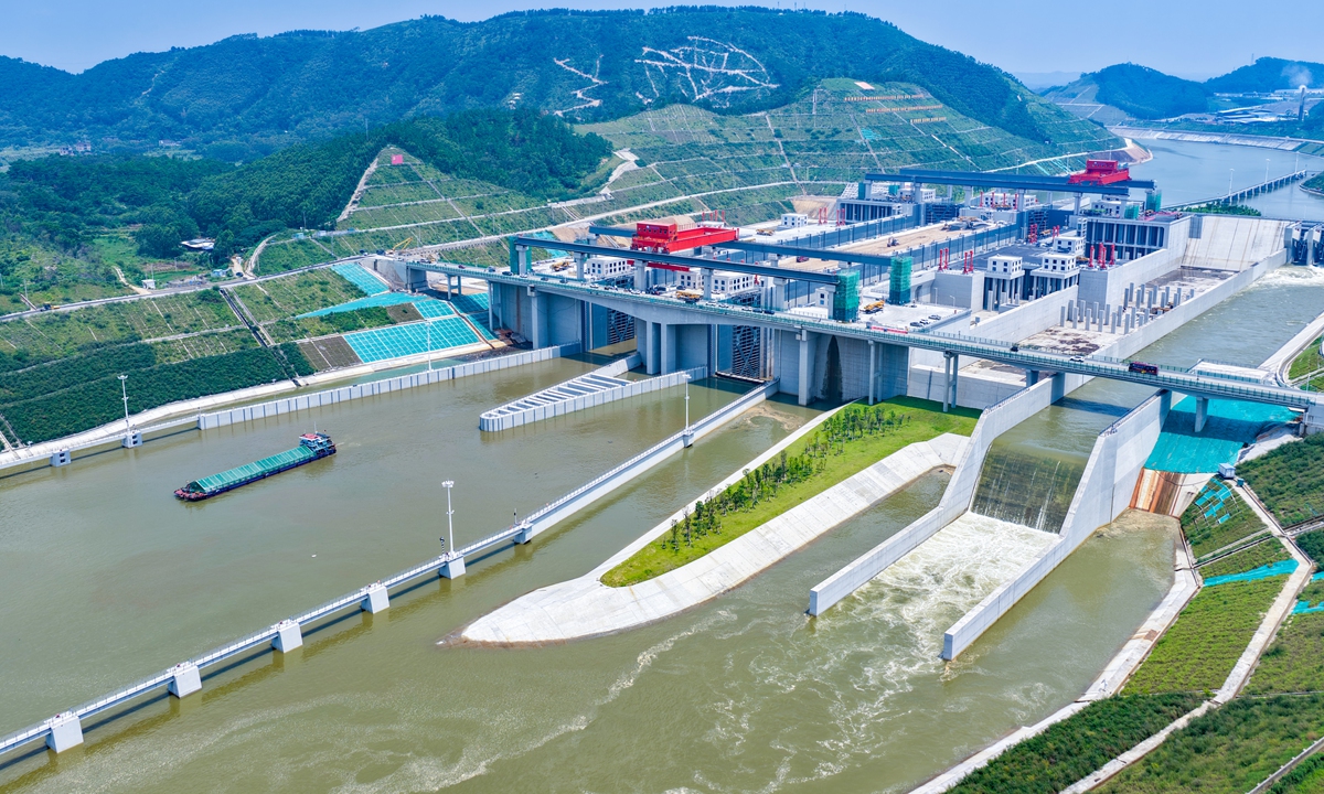 A vessel sails along the Pinglu Canal near the Madao hub. Photo: Courtesy of Pinglu Canal Group