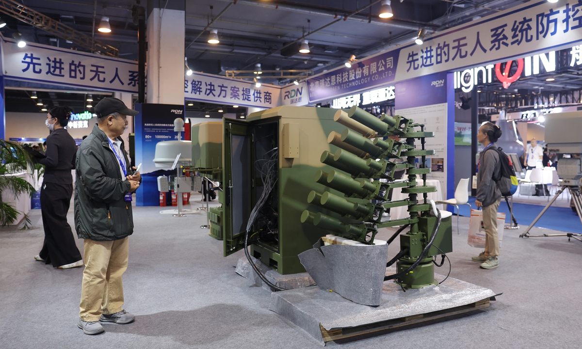An RDN-506 Global Navigation Satellite System (GNSS) jamming device on display at the exhibition  Photo: Cui Meng/GT