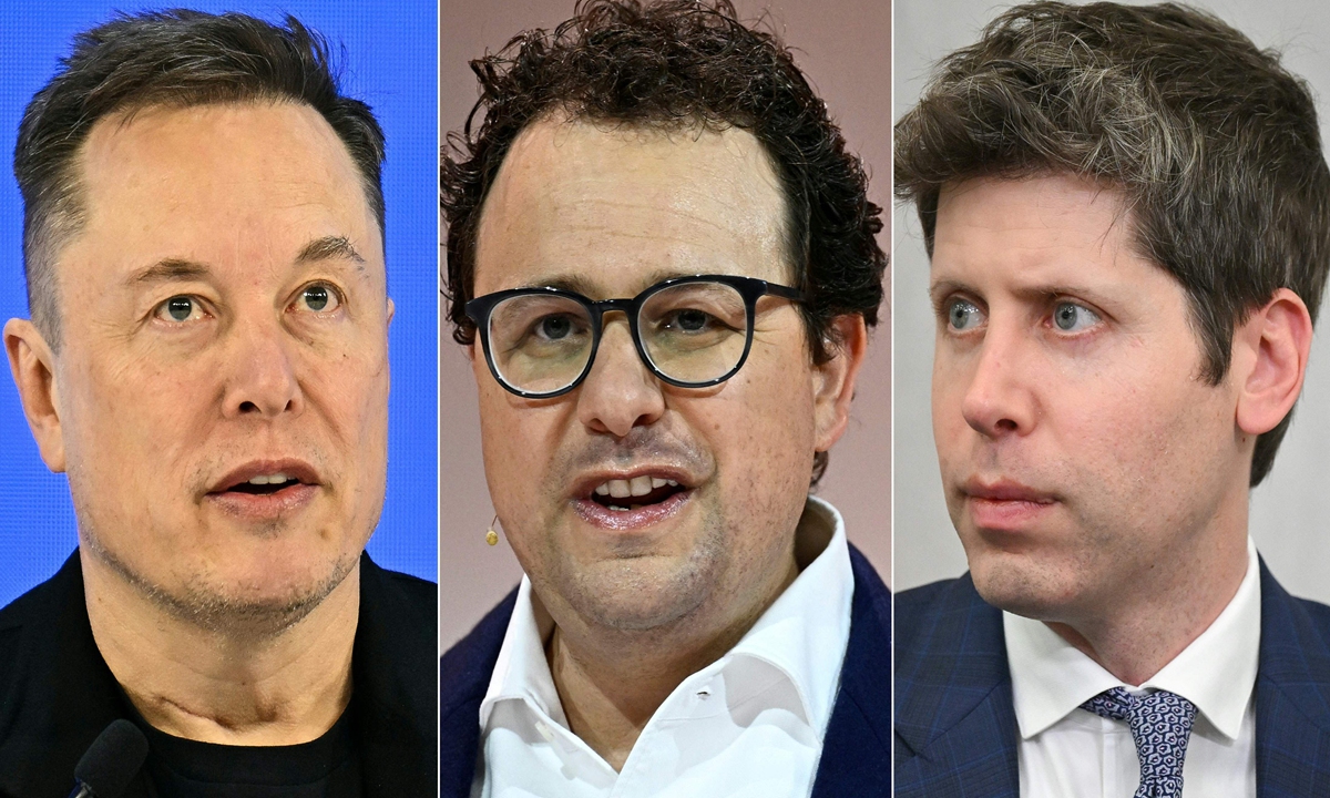 This combination of pictures created on September 12, 2026 shows (from left to right) Elon Musk in Davos on January 22, 2026, Dario Amodei, co-founder and CEO of Anthropic, in Paris, on May 22, 2024, and OpenAI CEO Sam Altman in Washington, DC, on July 22, 2025. Photo: VCG