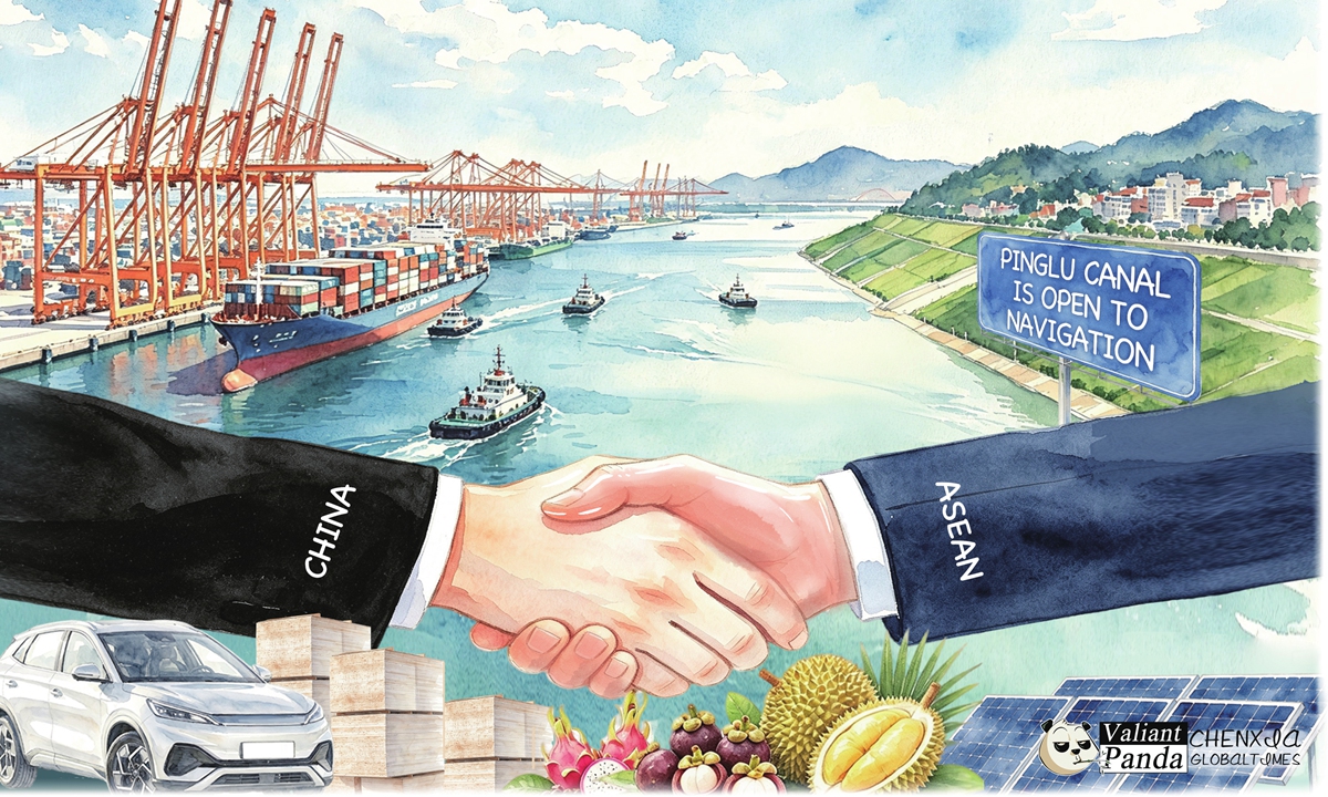 China's major river-to-sea Pinglu Canal opens for navigation Illustration: Chen Xia/GT
