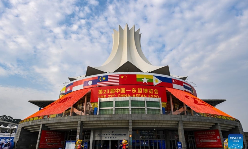 This photo taken on Sept. 17, 2026 shows a view of the Nanning International Convention and Exhibition Center, the venue for the 23rd China-ASEAN Expo, in Nanning, south China's Guangxi Zhuang Autonomous Region. Themed on CAFTA 3.0 Opportunities, Better Life, the 23rd China-ASEAN Expo and China-ASEAN Business and Investment Summit opened here on Thursday. (Xinhua/Cao Yiming)