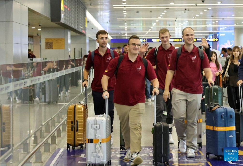 Members of German delegation for the 48th WorldSkills Competition are pictured upon their arrival at Shanghai Pudong International Airport in Shanghai, east China, Sept. 17, 2026. The 48th WorldSkills Competition is scheduled to take place from September 22 to 27 in Shanghai. (Photo: Xinhua)