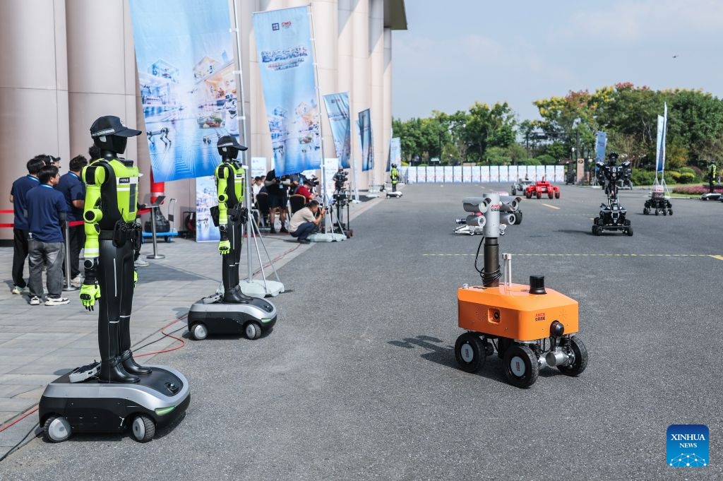 Robots are seen during the 9th China Robotop Summit in Hangzhou, east China's Zhejiang Province, Sept. 17, 2026. This summit kicked off at Hangzhou Future Sci-Tech City here on Thursday. Themed Smart Connectivity for a New Ecosystem, Empowering All Scenarios: The Intelligent and Qualitative Transformation in the 'Robot+' Era, the event served as a premier platform for academic exchange, industrial matchmaking, and exhibition within the robotics sector. (Photo: Xinhua)