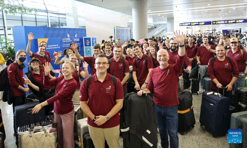 Members of German delegation for the 48th WorldSkills Competition are pictured upon their arrival at Shanghai Pudong International Airport in Shanghai, east China, Sept. 17, 2026. The 48th WorldSkills Competition is scheduled to take place from September 22 to 27 in Shanghai. (Photo: Xinhua)